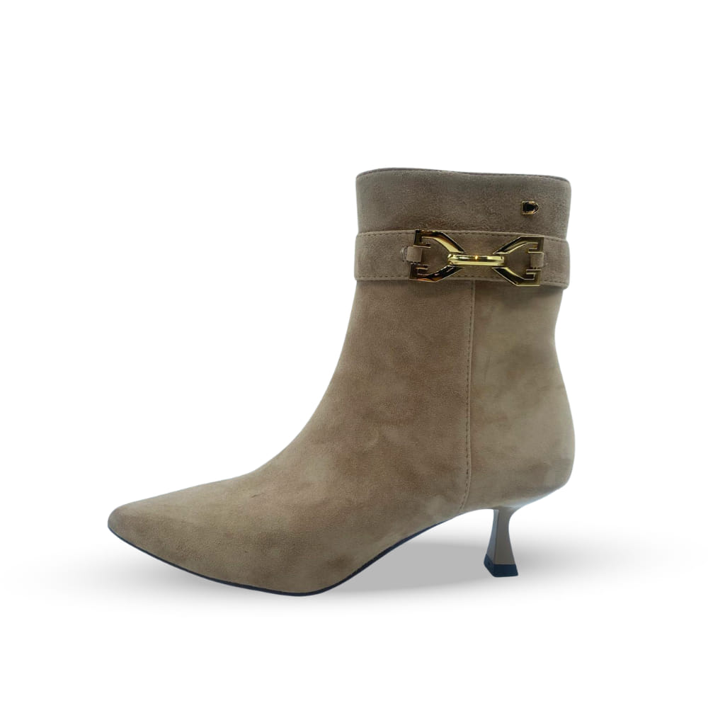 Botines en Ante Tacón medio fino Beige con detalle Donna con cremallera, elegantes