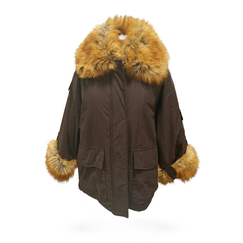 Chaqueta con Cuello y Puños de Pelo Canadian Marrón con cremallera para mujer
