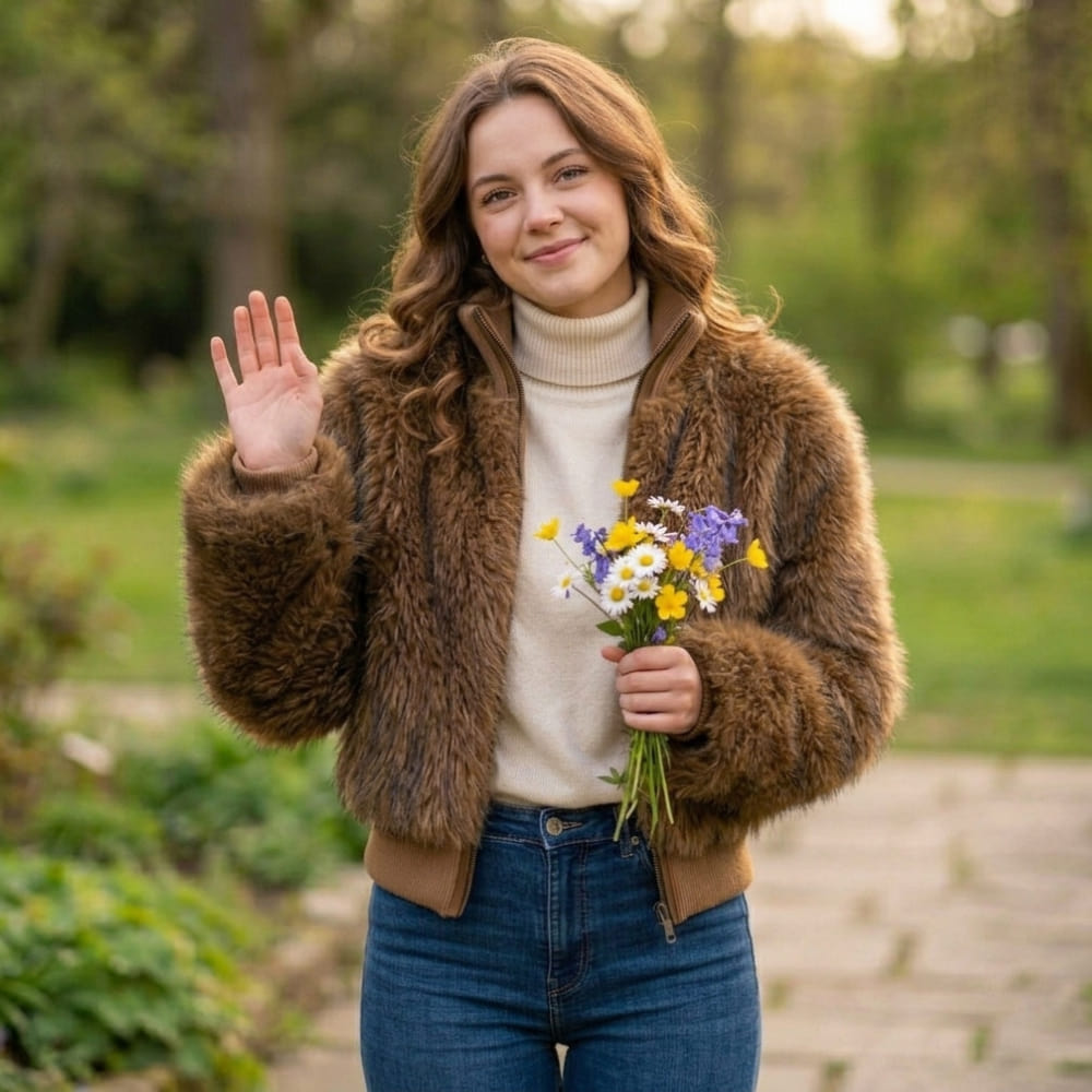 Outfit de chica con chaqueta bomber de pelo Marrón Canadian