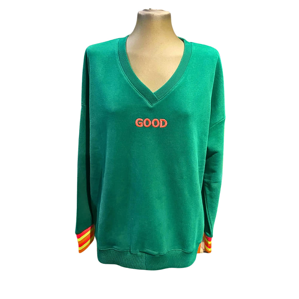 Sudadera Good Verde para mujer con escote de pico